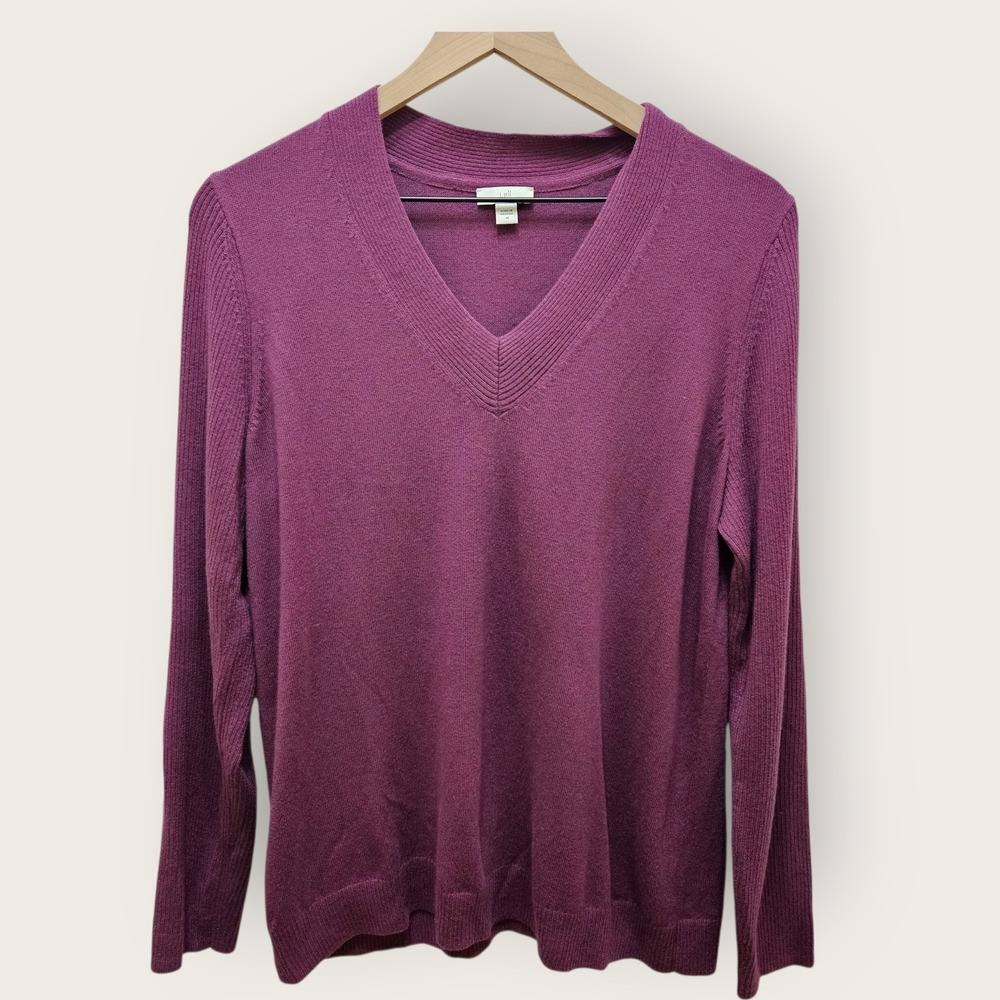 J Jill Womens‎ V Neck Long Sleeve Sweater Knit Purple Size Medium Cotton Blend